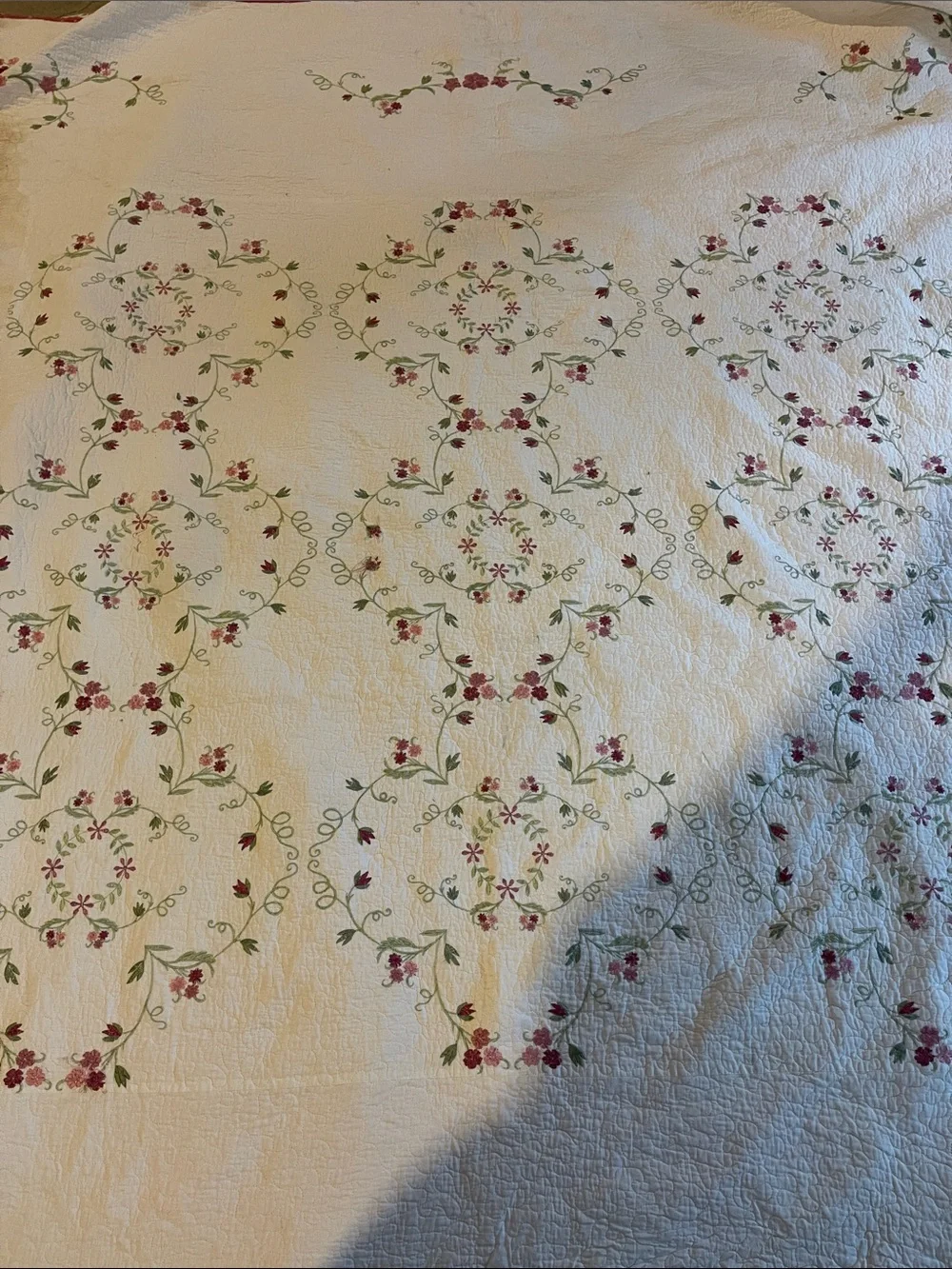 Martha Stewart Collection Quilted embroidered King Queen Comforter Cream Rose